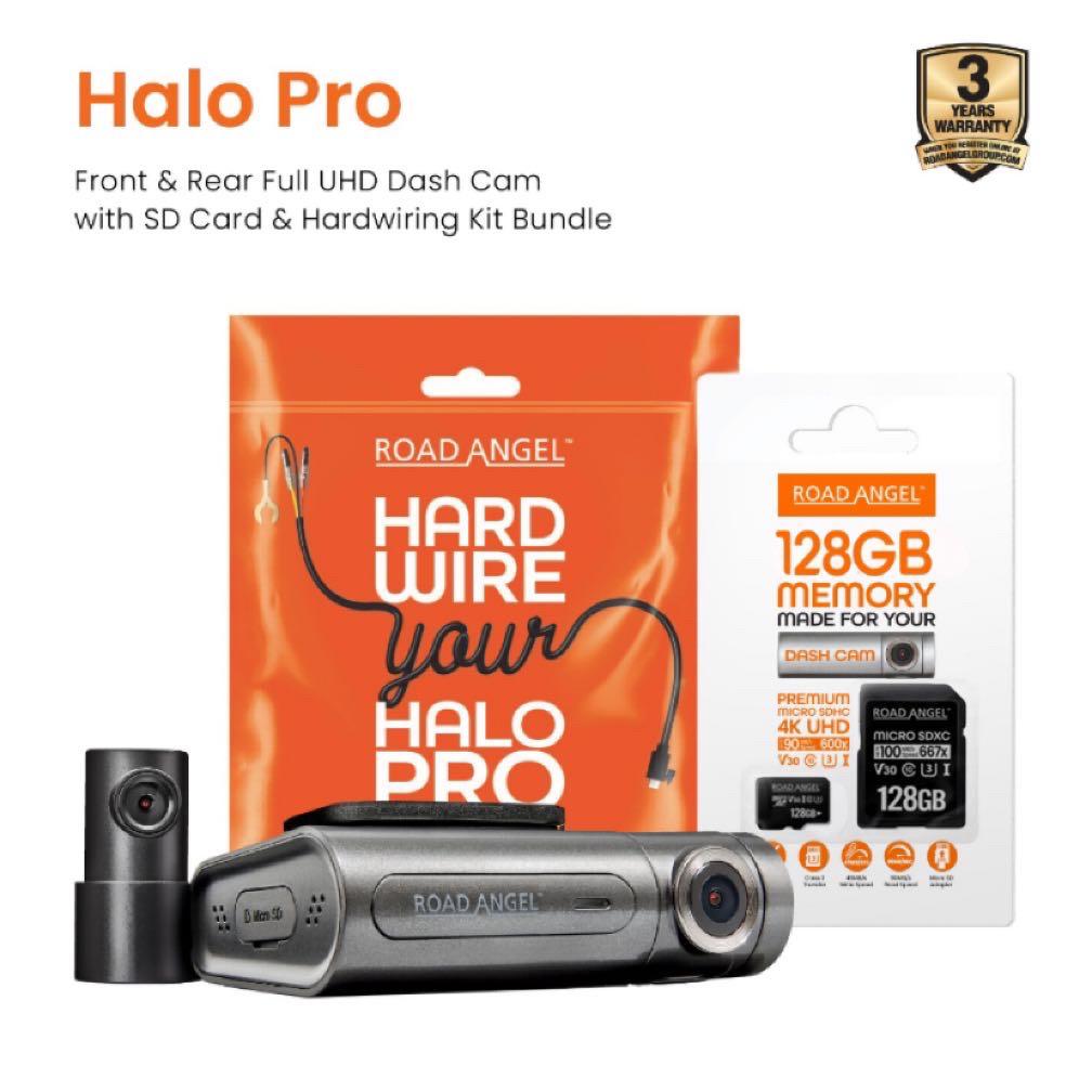 Haulage - Road Angel Halo Pro Front and Rear Dash Cam with 128GB SD Card & Hardwiring Kit Bundle