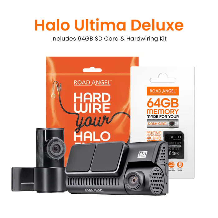 HAULAGE - Road Angel Halo Ultima 4K Dual Dash Cam with 128GB SD Card & Hardwiring Kit Bundle