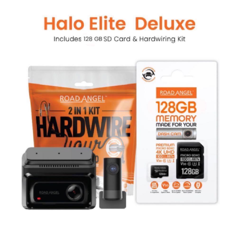 Haulage - Road Angel Halo Elite 4K (2160p) & 1K (1080p) Dual Dash Cam With Sony Starvis 2 Enhanced Night Vision Video Technology!- With 128GB SD Card & Hardwiring Kit Bundle
