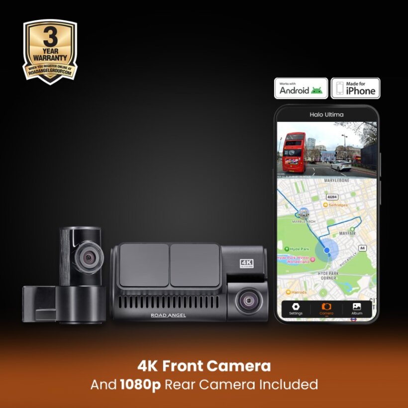 HAULAGE - Road Angel Halo Ultima 4K Dual Dash Cam with 128B SD Card & Hardwiring Kit Bundle