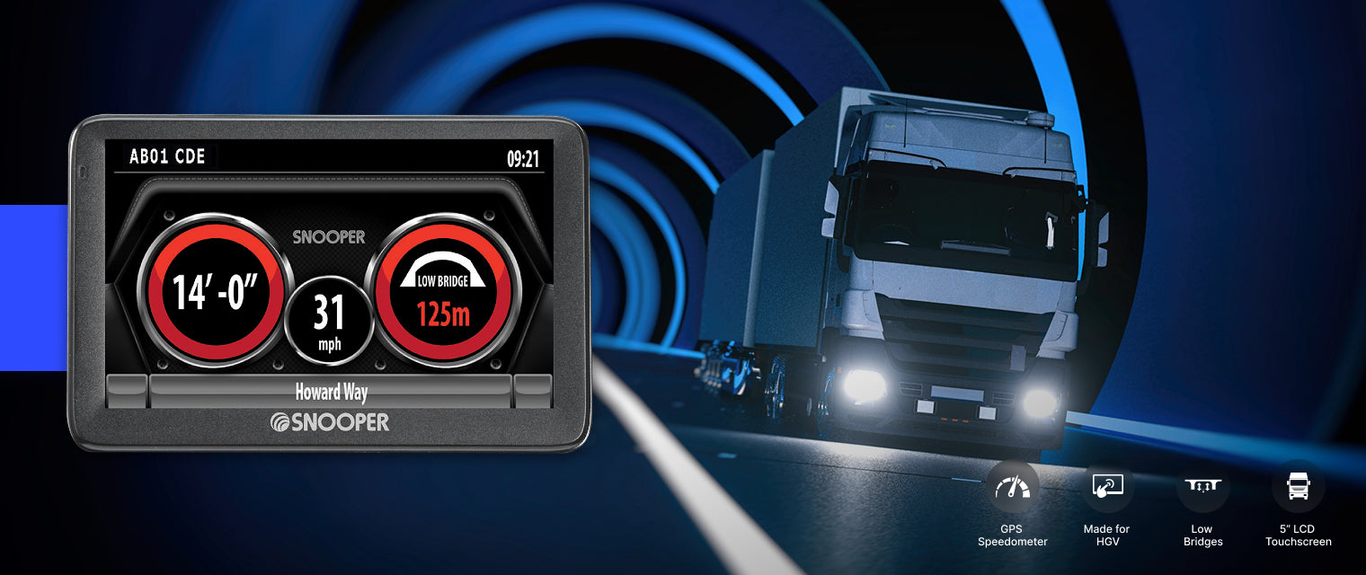 Snooper Bridge-Saver low bridge warning device on a truck dashboard
