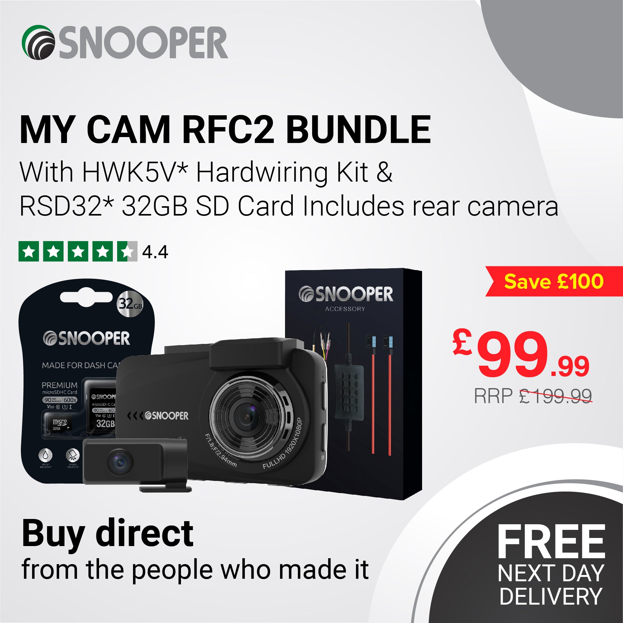 Snooper Snooper My-Cam-RFC2 Deluxe 32GB SD card & Hardwire Kit Bundle | Snooper